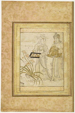 Femme et servante tenant un plateau (page d'album)