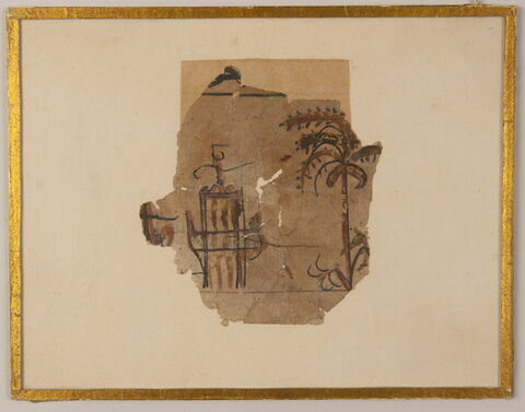 Fragment de dessin : minaret (?) et palmier