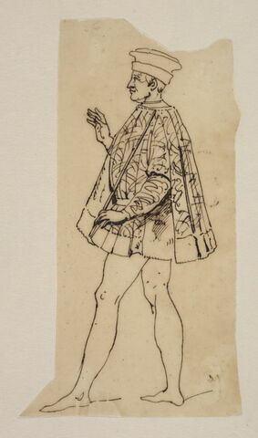 Personnage en costume Louis XIII avec chapeau et cape