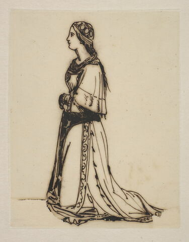 Jeune fille agenouillée, de profil à gauche en costume Renaissance