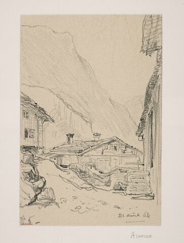 Album du "Voyage en Suisse". 1864, d'après Constant DUTILLEUX - Village de montagne. Chalets "21 Août 1864"
