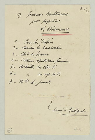 Liste de 7 gravures d'Hartmann