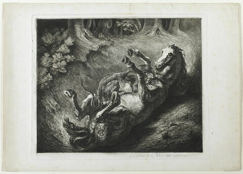 Cheval renversé par une lionne, d'après Delacroix
