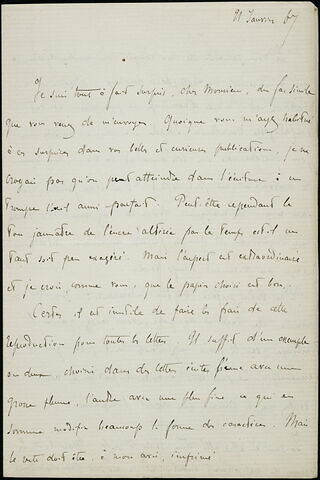 Lettre autographe de Philippe BURTY à Alfred ROBAUT, le 21 janvier 1867
