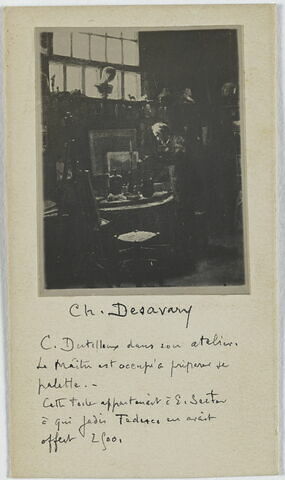 Constant Dutilleux dans son atelier occupé à préparer sa palette, d'après un tableau de Charles Desavary conservé au musée d'Arras