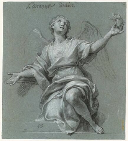 L'Amour divin, représenté par un ange tenant un coeur enflammé
