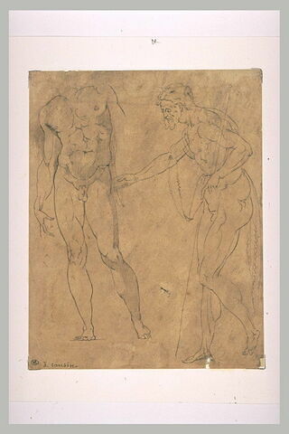 Homme nu, de face, et homme couvert d'une peau de bête (saint Jean-Baptiste)