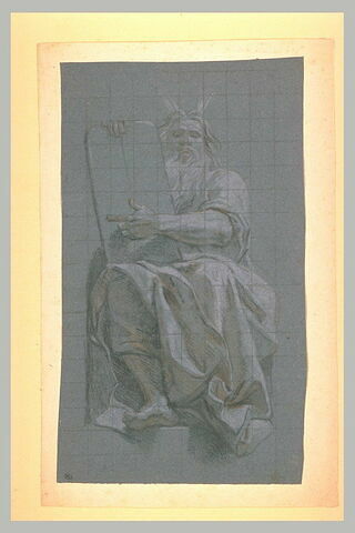 Un prophète assis, vu de face, tenant une tablette