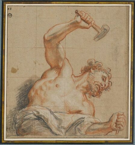 Homme, en buste, frappant d'un marteau un ciselet : Cyclope, image 1/2