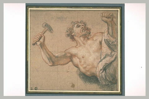Homme, en buste, frappant d'un marteau un ciselet : Cyclope, image 2/2