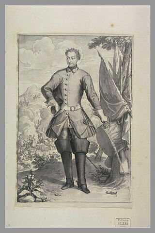 Charles XII debout, de face, son chapeau sous le bras et une épée à la main, image 2/2
