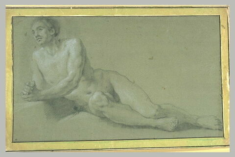 Homme nu, allongé, appuyé sur le coude droit, image 1/1