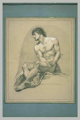 Jeune homme nu, assis, tourné à gauche, les mains croisées sur sa cuisse