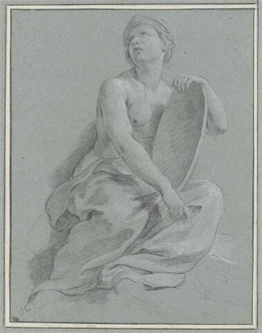 Jeune femme assise, la poitrine nue, tenant un bouclier : La France, image 1/2