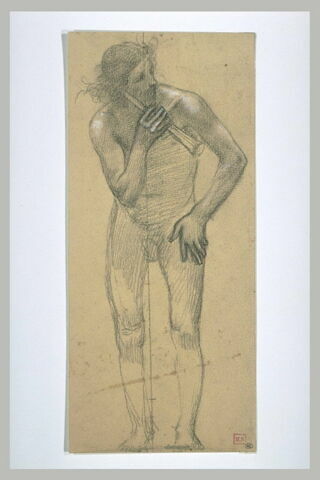 Homme nu de face, la tête penchée vers la droite, tenant une flûte, image 1/1