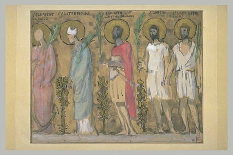 Procession de cinq saints allant vers la gauche