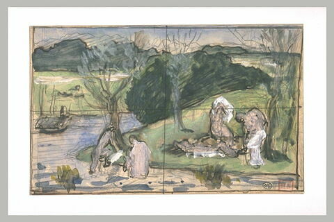 Femmes se baignant dans une rivière