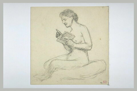 Femme nu assise, de profil à gauche, tenant un livre