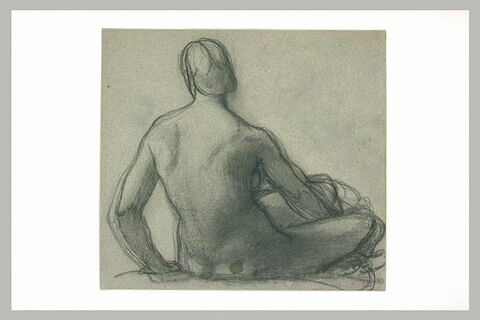 Femme assise à terre, vue de dos, image 1/1