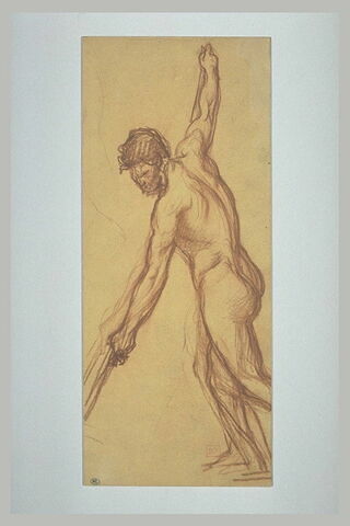Homme nu, tourné vers la gauche, poussant sur une perche, image 1/1