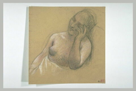 Jeune femme vue en buste, de trois quarts à gauche, la poitrine nue, image 1/1