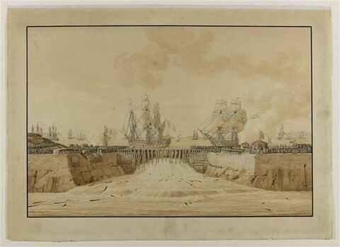 Immersion de l'avant-port militaire de Cherbourg en présence de l'impératrice Marie- Louise, le 23 août 1813