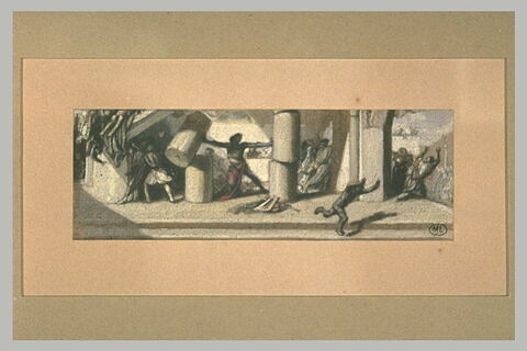 Vie de Samson : Samson renversant les colonnes du temple des Philistins, image 1/1