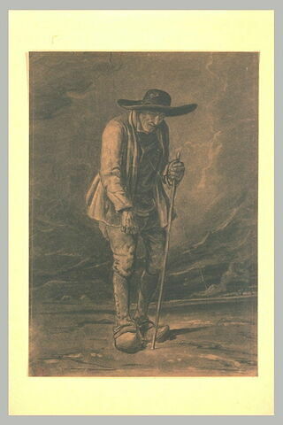 Vieillard auvergnat appuyé sur son bâton, image 1/1
