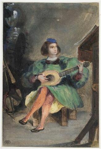 Jeune guitariste en costume italien de la renaissance, image 1/2