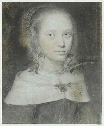 Portrait de femme, en buste, avec une collerette blanche