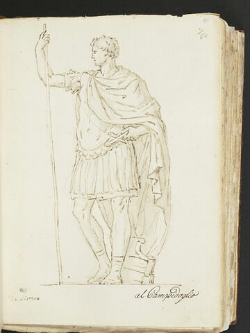 Homme en armure, debout, drapé, le bras droit levé tenant une lance..., image 1/2