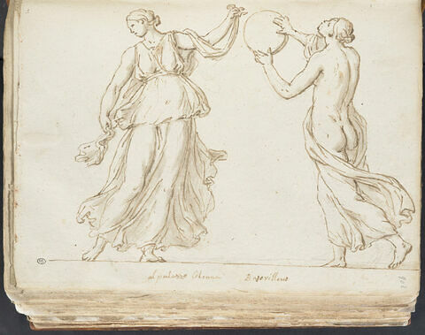 Femme dansant et une autre, vue de dos nu, jouant du tambour, image 1/2