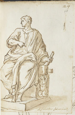 Homme drapé, assis sur un siège supporté par une caryatide agenouillée..., image 1/2