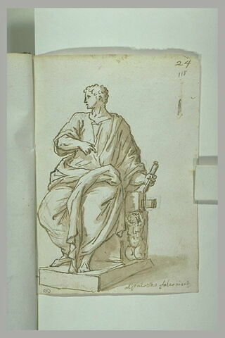 Homme drapé, assis sur un siège supporté par une caryatide agenouillée..., image 2/2