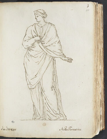 Femme drapée, debout, légèrement tournée vers la gauche, coiffée..., image 1/2