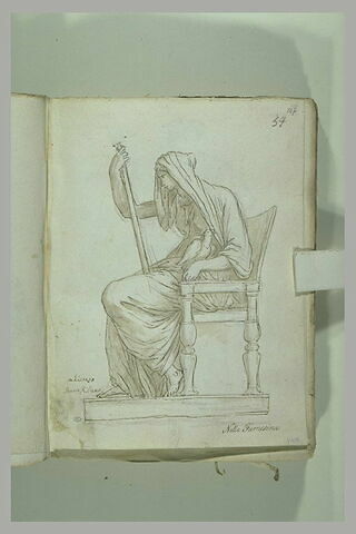 Femme assise dans un fauteuil, drapée et voilée, vue de profil... ; Héra, image 2/2