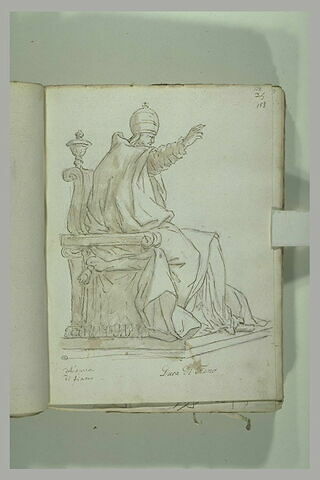 Le Pape Urbain VIII assis, le bras droit levé, vu tourné vers la droite