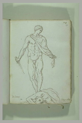 Homme nu tenant un glaive et posant le pied gauche sur un corps allongé, image 1/1