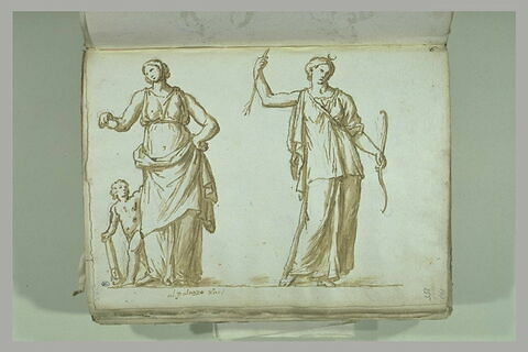 Deux femmes drapées, debout, celle de gauche avec un enfant nu à son côté..., image 1/1
