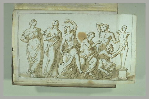 Cortège composé de six figures d'hommes et de femmes ainsi qu'un lion..., image 1/1