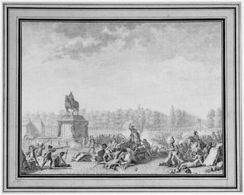 Les Bustes de Mrs d'Orléans et Necker brisés sur la place Louis XV, image 1/1