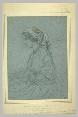 Jeune femme assise, de profil