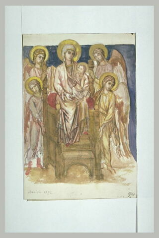 Vierge à l'Enfant trônant entourés d'anges, image 1/1
