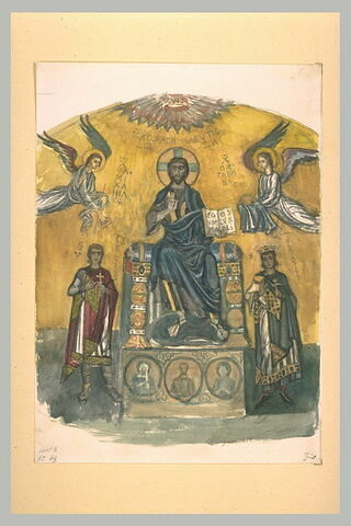 Relevé d'une mosaïque : le Christ entre saint Protais et saint Gervais, image 1/1