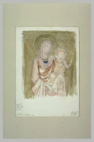 Relevé d'une figure de Vierge assise tenant l'Enfant sur ses genoux