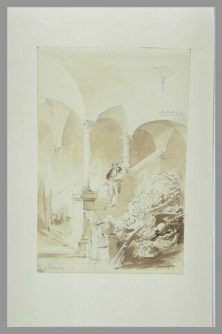 Intérieur d'une maison à Gênes avec un homme accoudé sur la rampe