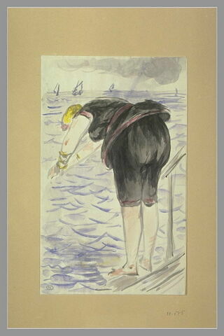 Femme en costume de bain noir, s'apprêtant à plonger (1880), image 1/1