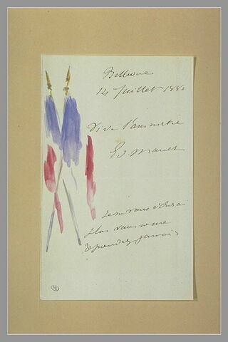 Deux drapeaux français décorant une lettre à Isabelle Lemonnier