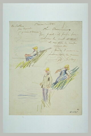 1er nov. 1883, Les Sablons, par Moret à X ; croquis de pêcheurs à la ligne