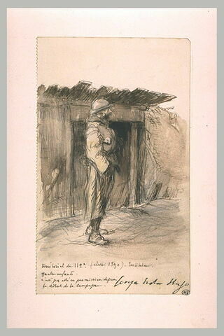 Soldat dans une tranchée avec ouverture d'un abri